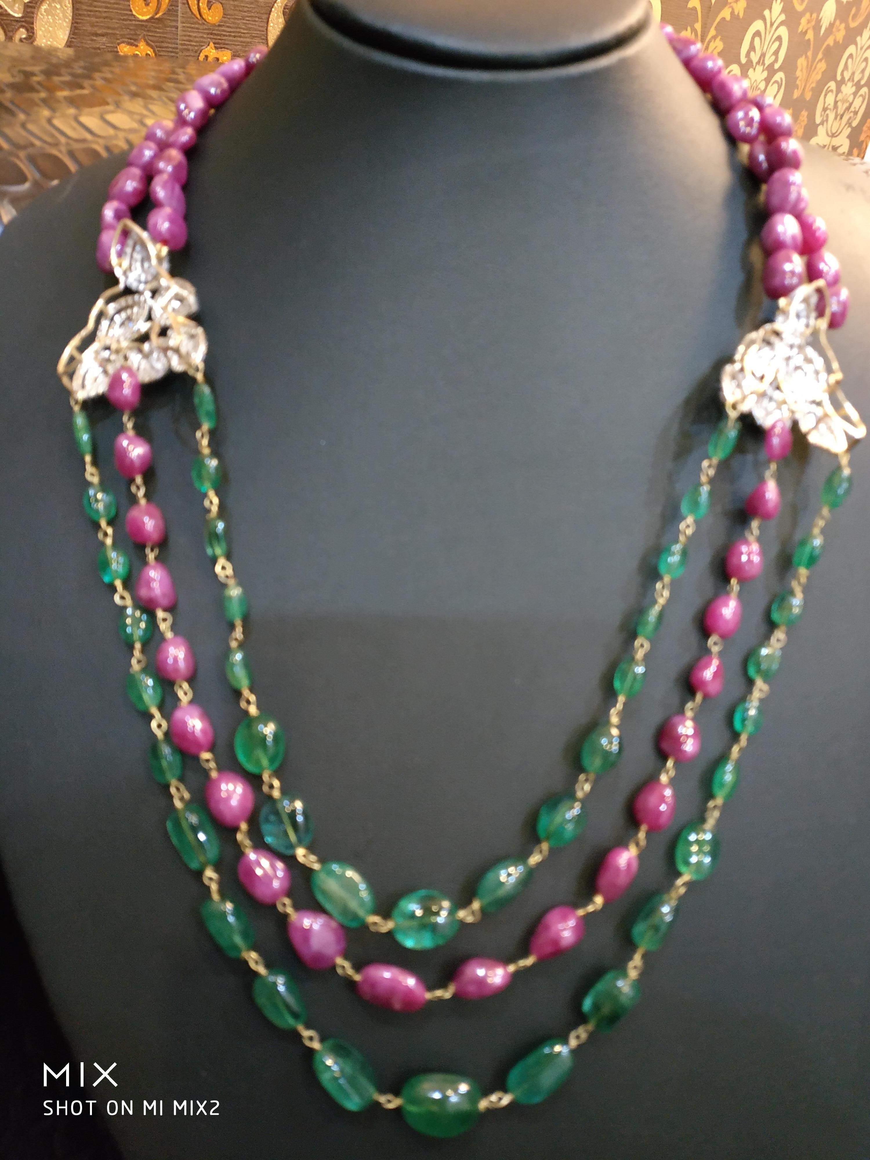 Antique 310 Carat Ruby, Emerald and Diamond Necklace, circa 1910 For Sale 6