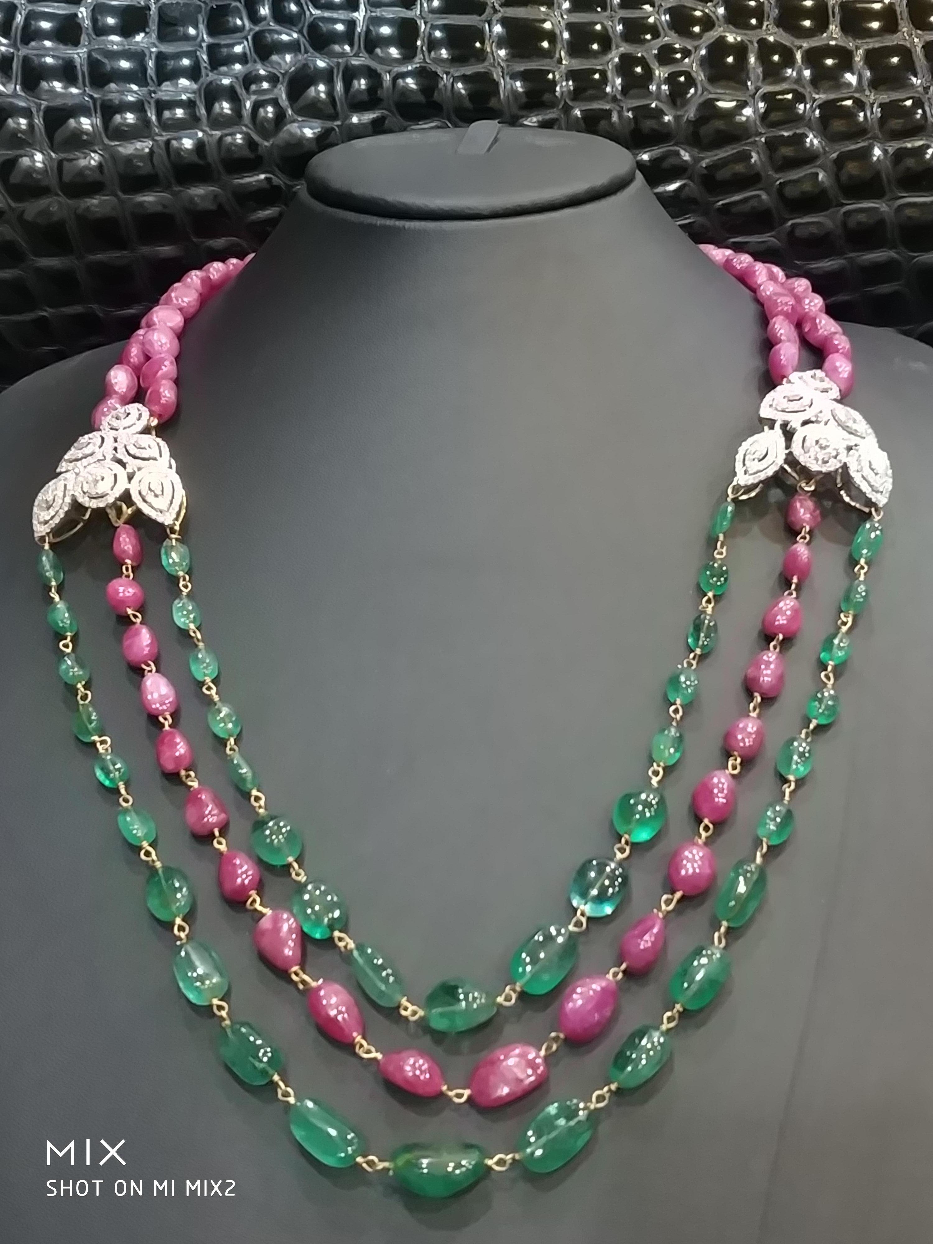 Antique 310 Carat Ruby, Emerald and Diamond Necklace, circa 1910 For Sale 9