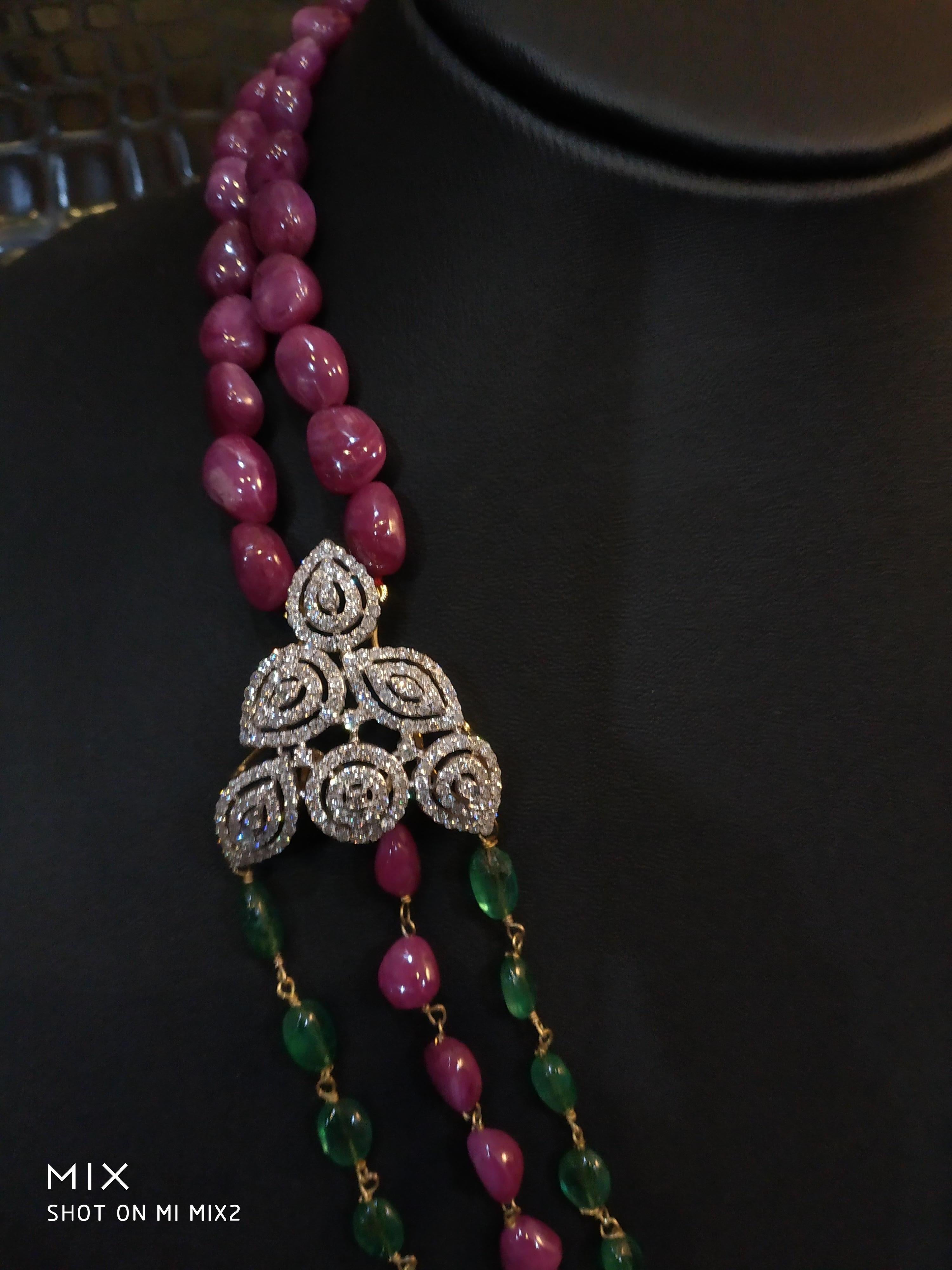 Art Deco Antique 310 Carat Ruby, Emerald and Diamond Necklace, circa 1910 For Sale