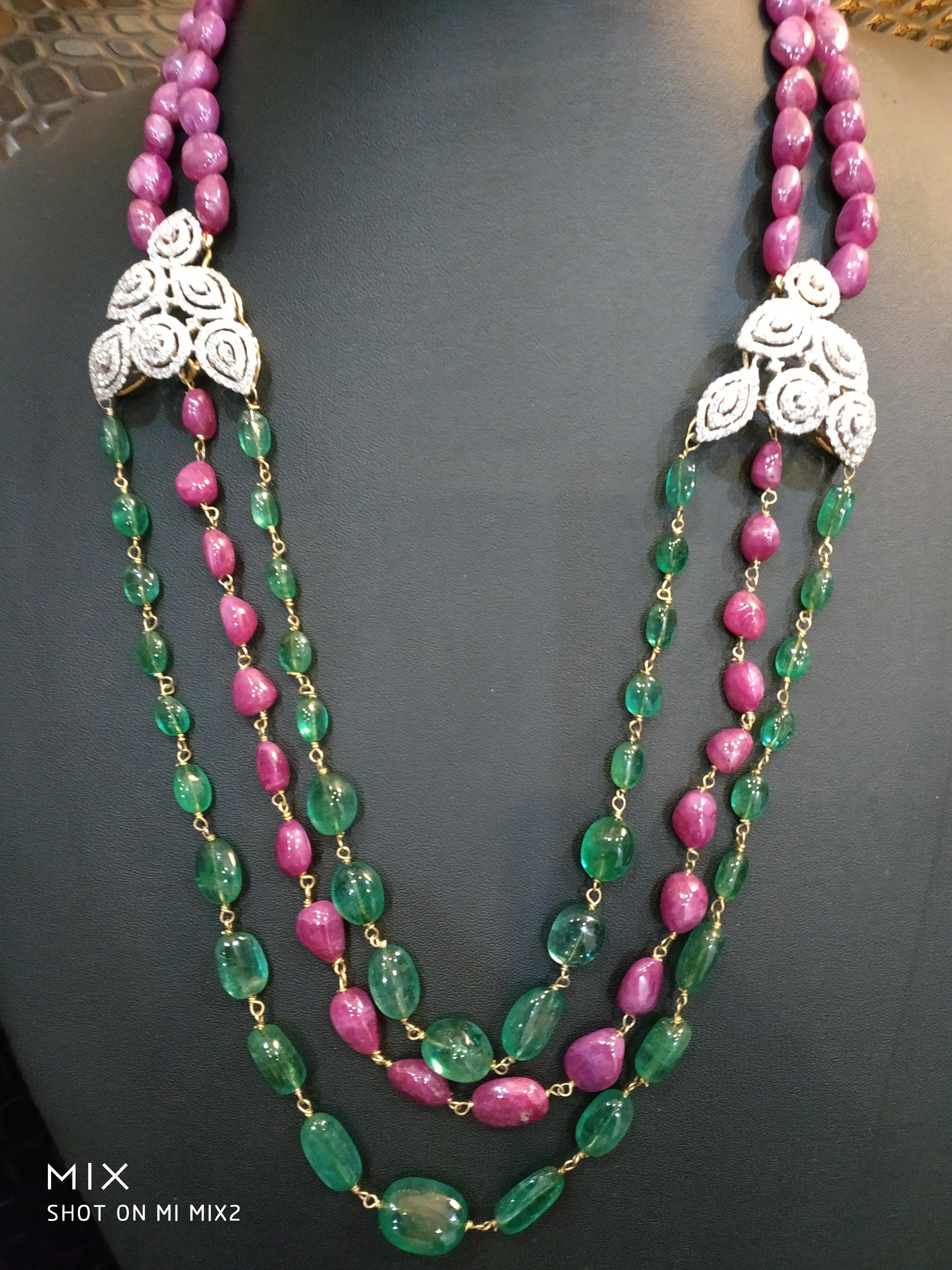 Antique 310 Carat Ruby, Emerald and Diamond Necklace, circa 1910 For Sale 1