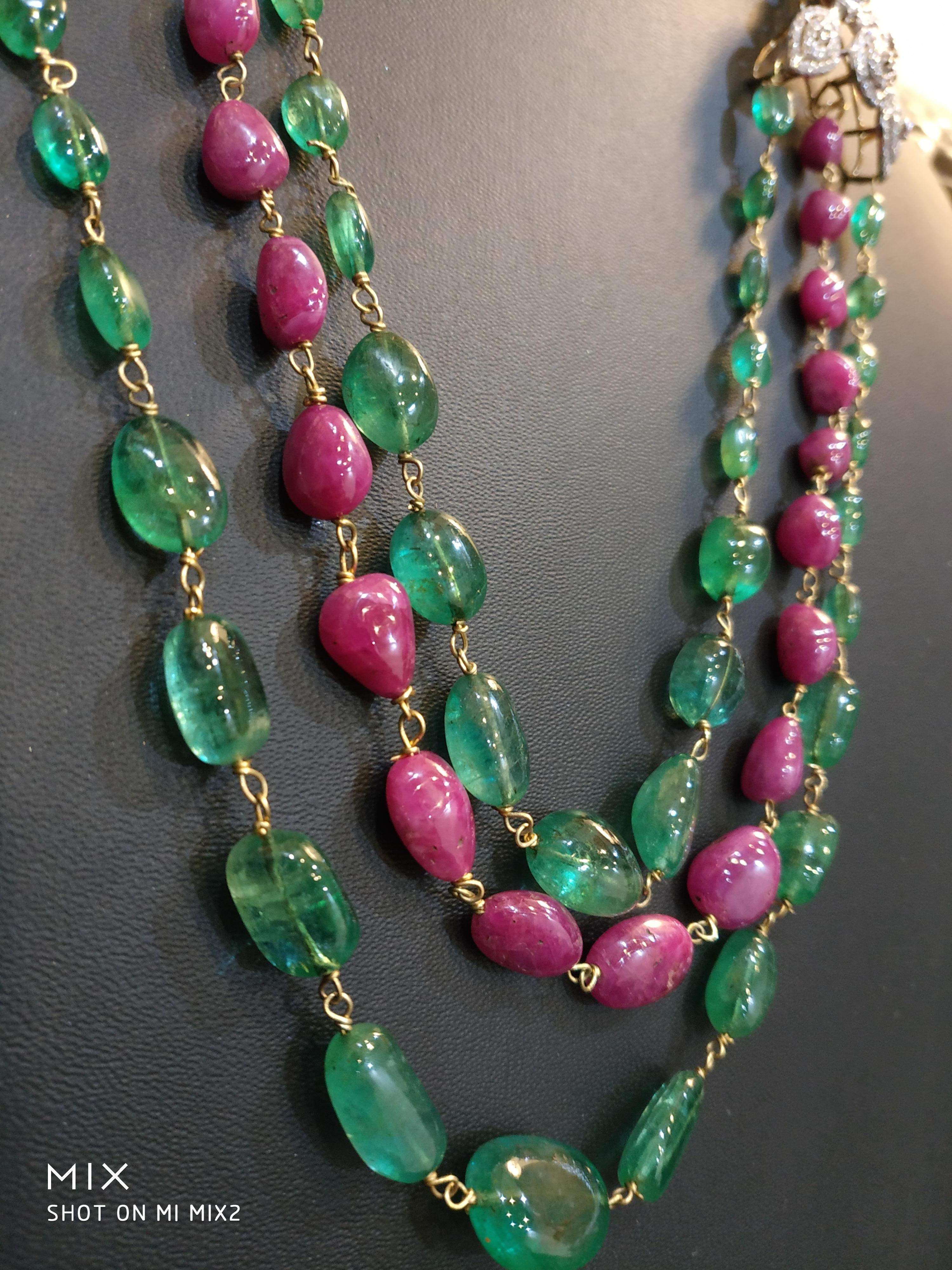 Antique 310 Carat Ruby, Emerald and Diamond Necklace, circa 1910 For Sale 3