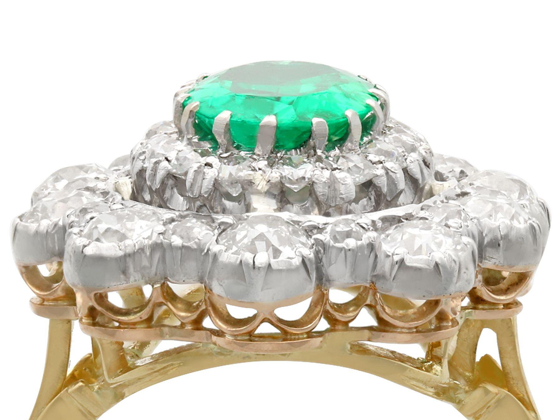 Oval Cut 3.12 Carat Colombian Emerald and 3.15 Carat Diamond Yellow Gold Cocktail Ring For Sale