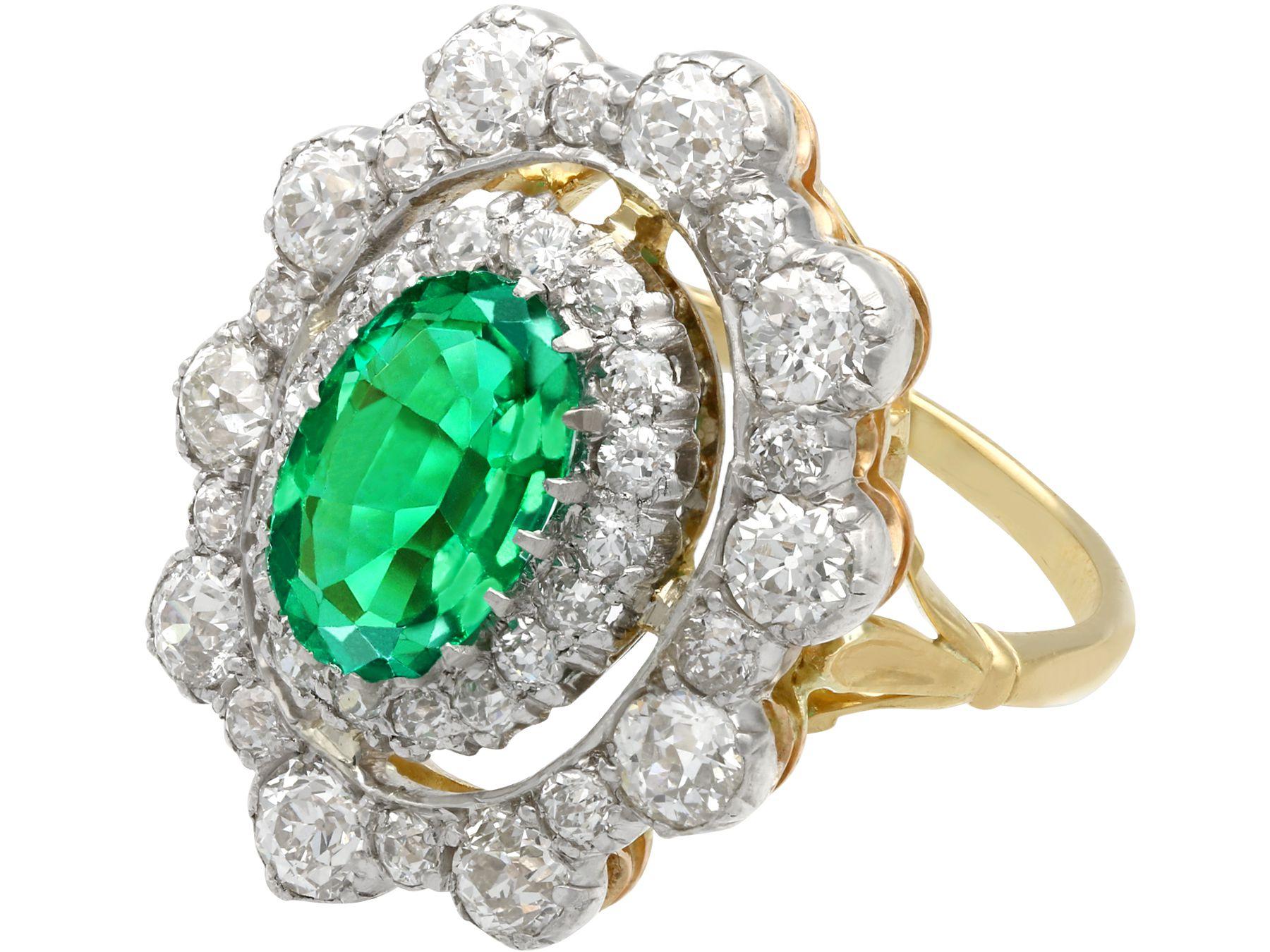 Women's 3.12 Carat Colombian Emerald and 3.15 Carat Diamond Yellow Gold Cocktail Ring For Sale