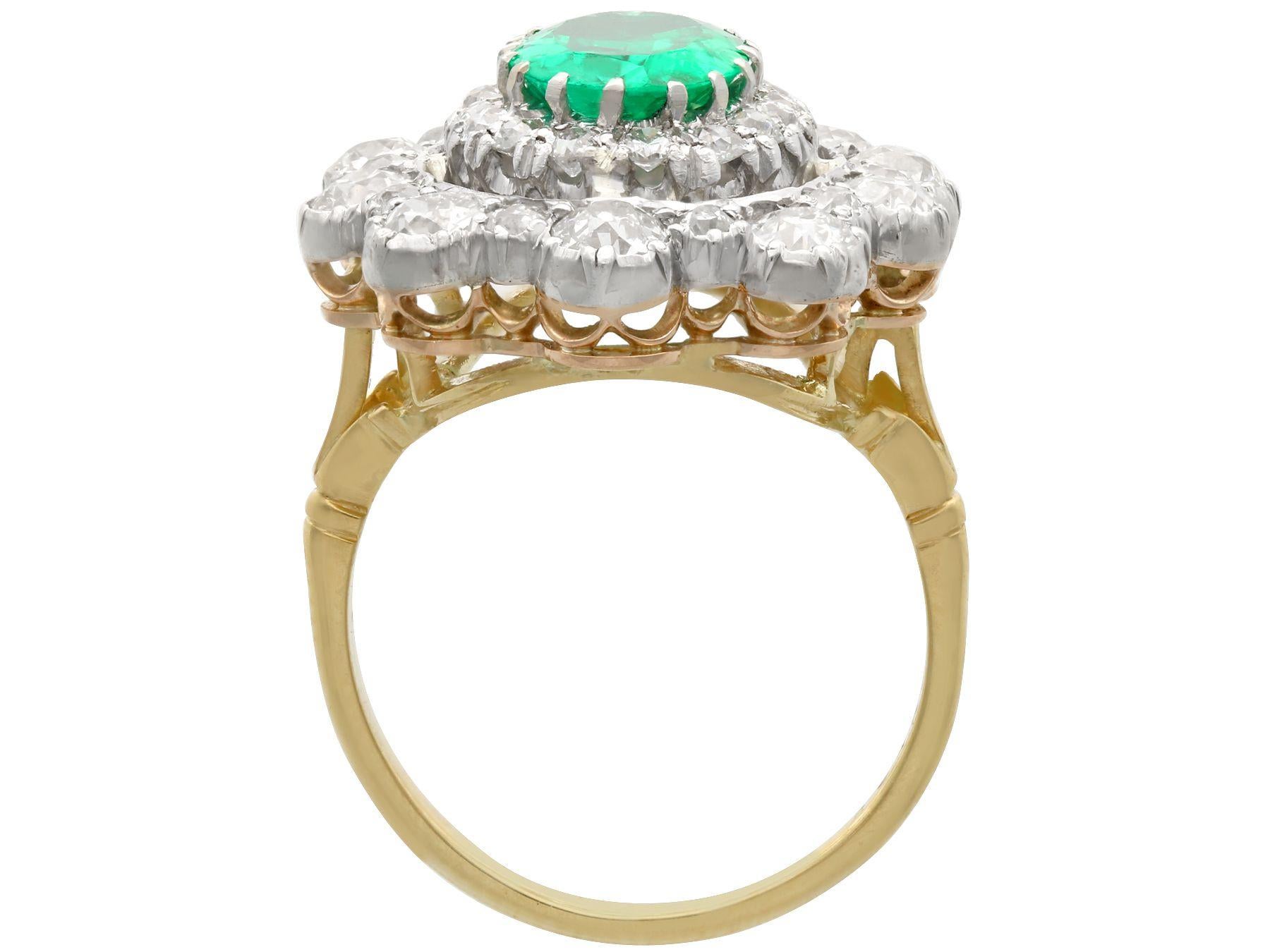 3.12 Carat Colombian Emerald and 3.15 Carat Diamond Yellow Gold Cocktail Ring For Sale 1