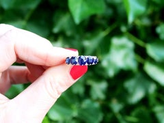 Antique 3.15 Carat Basaltic Sapphire and Diamond Five Stone Ring in Yellow Gold