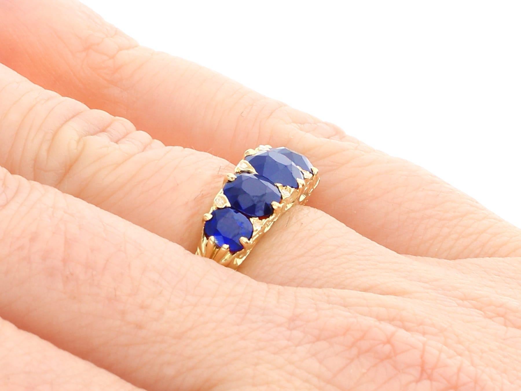 Antique 3.15 Carat Basaltic Sapphire and Diamond Five Stone Ring in Yellow Gold For Sale 3