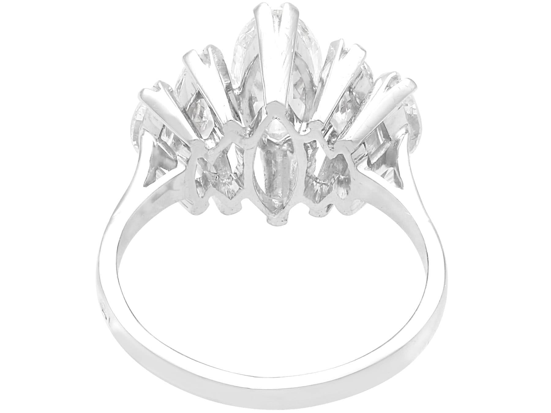 Marquise Cut Antique 3.15Ct Diamond and 18k White Gold Five Stone Ring