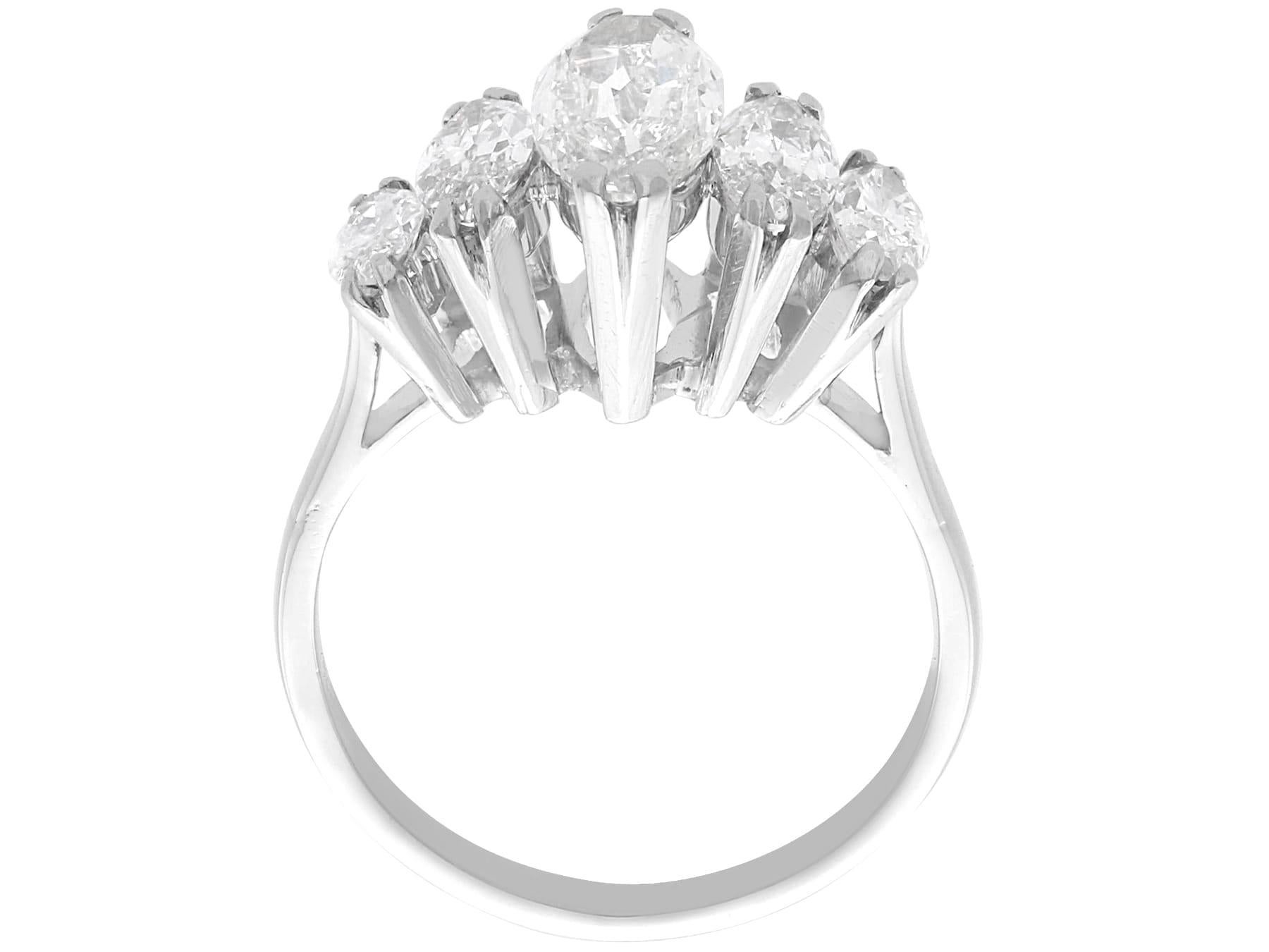 Antique 3.15Ct Diamond and 18k White Gold Five Stone Ring In Excellent Condition In Jesmond, Newcastle Upon Tyne