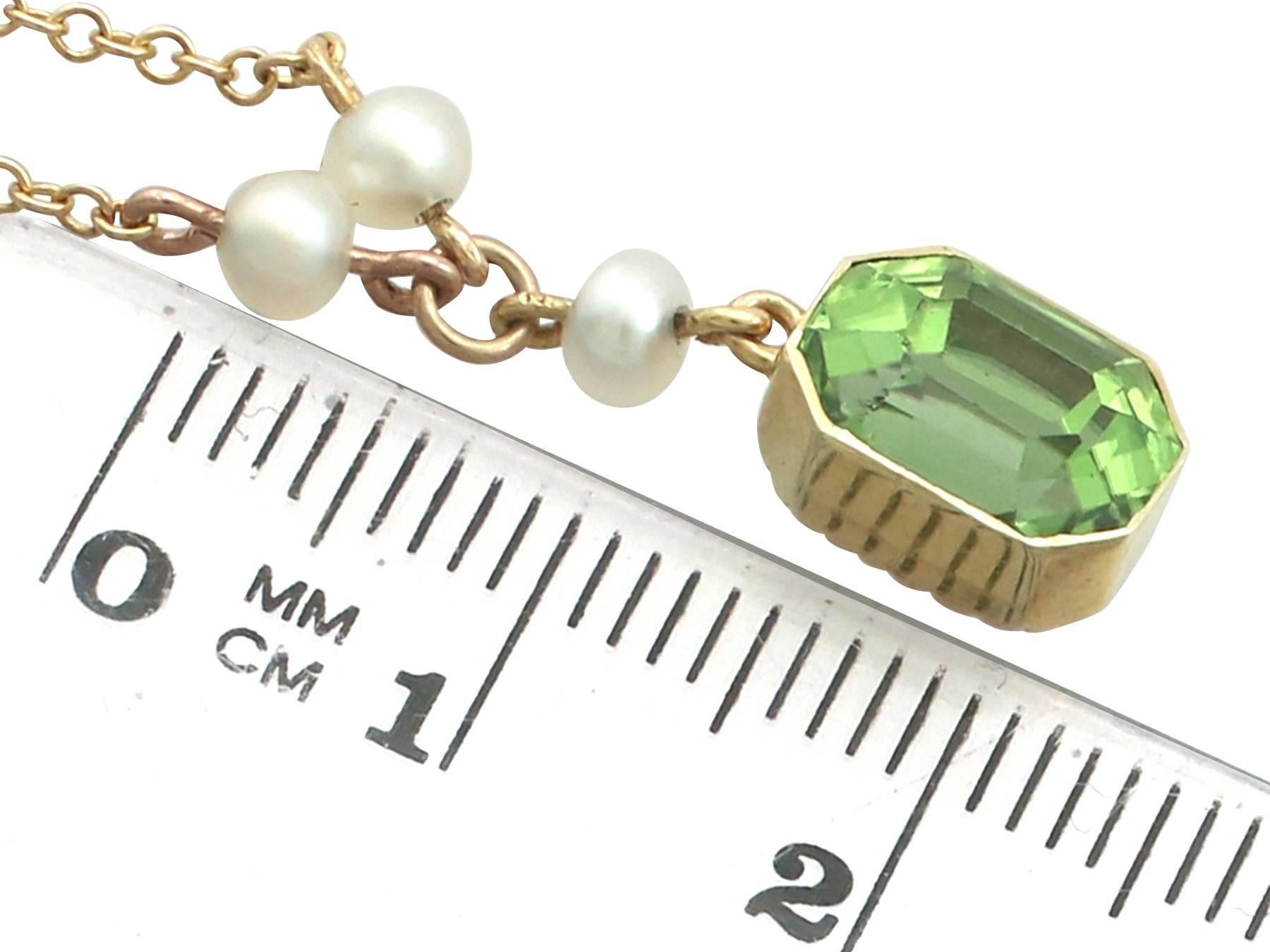 Women's Antique 3.16 Carat Peridot and Seed Pearl Yellow Gold Pendant