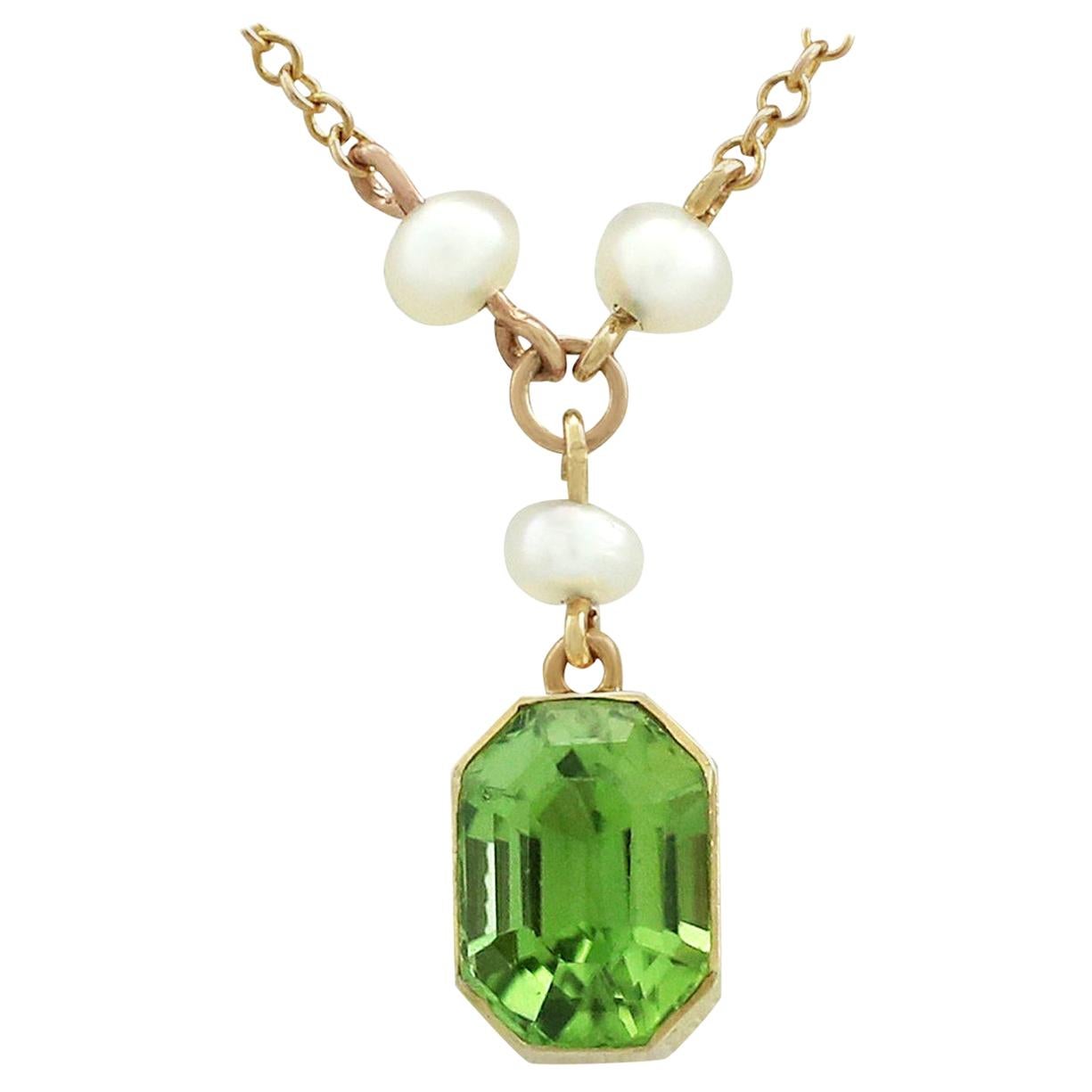 Antique 3.16 Carat Peridot and Seed Pearl Yellow Gold Pendant