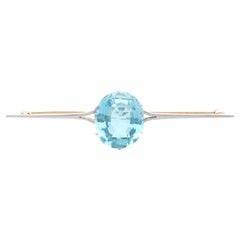 Antike 31.68 Karat Aquamarin und 18k Gelbgold Bar-Brosche um 1910