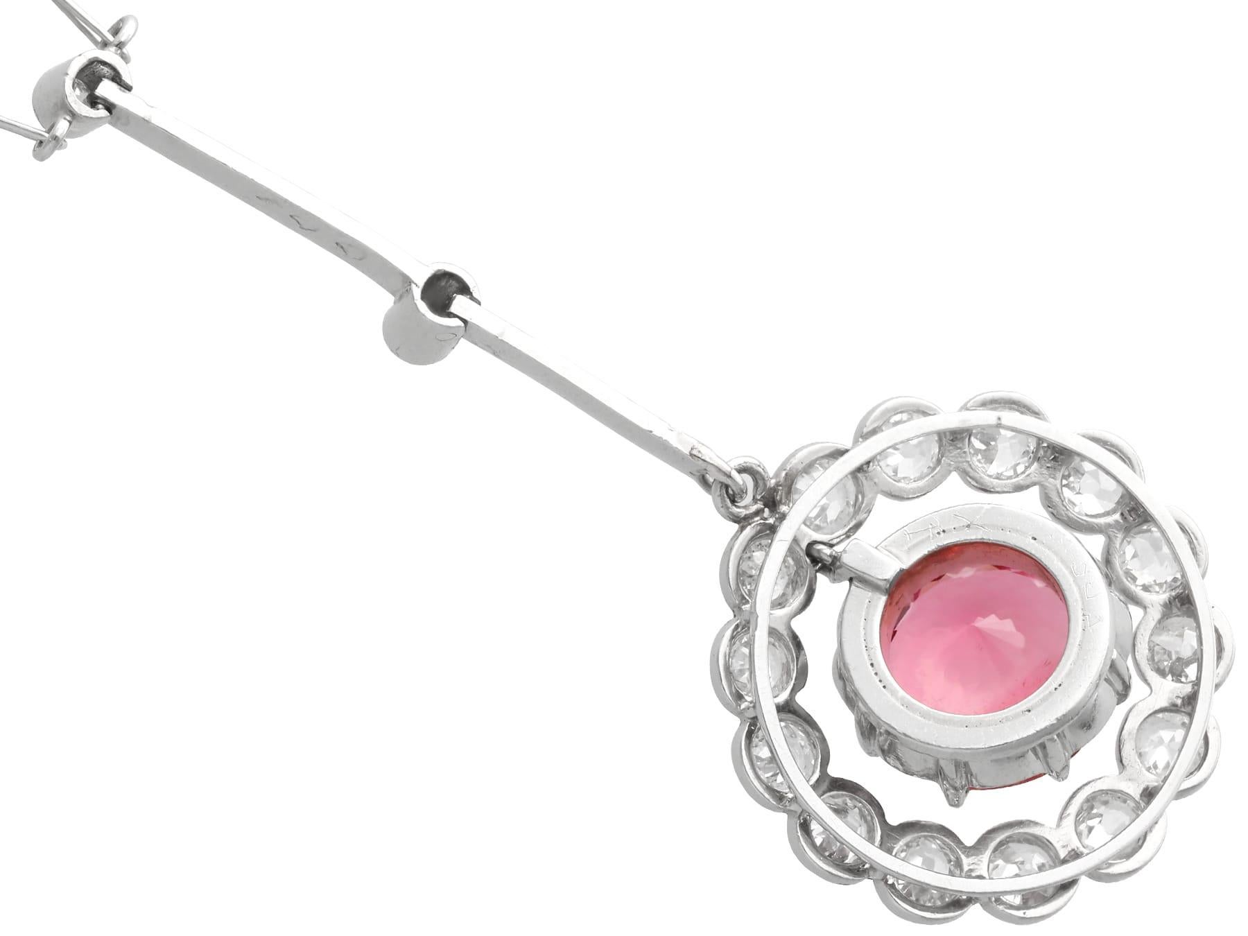 Women's or Men's Antique 3.18Ct Pink Tourmaline, 2.10Ct Diamond and Platinum Pendant Circa 1925 For Sale