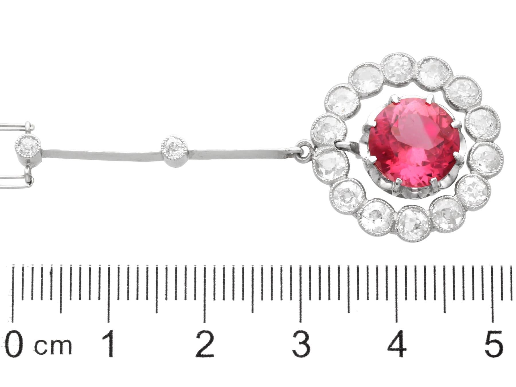 Antique 3.18Ct Pink Tourmaline, 2.10Ct Diamond and Platinum Pendant Circa 1925 For Sale 1