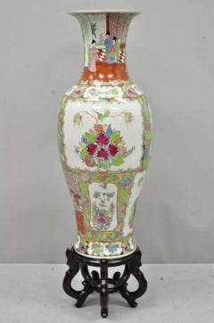 Antique 32" Chinese Famille Rose Porcelain Urn Vase Vessel Temple Jar on Base