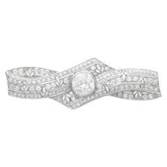 Antique 3.22 Carat Diamond and Platinum Art Deco Brooch