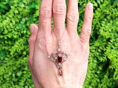 Antique Belle Époque Garnet & Diamond Pendant Brooch in 9k Gold