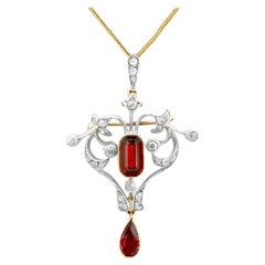 Antique Belle Époque Garnet & Diamond Pendant Brooch in 9k Gold