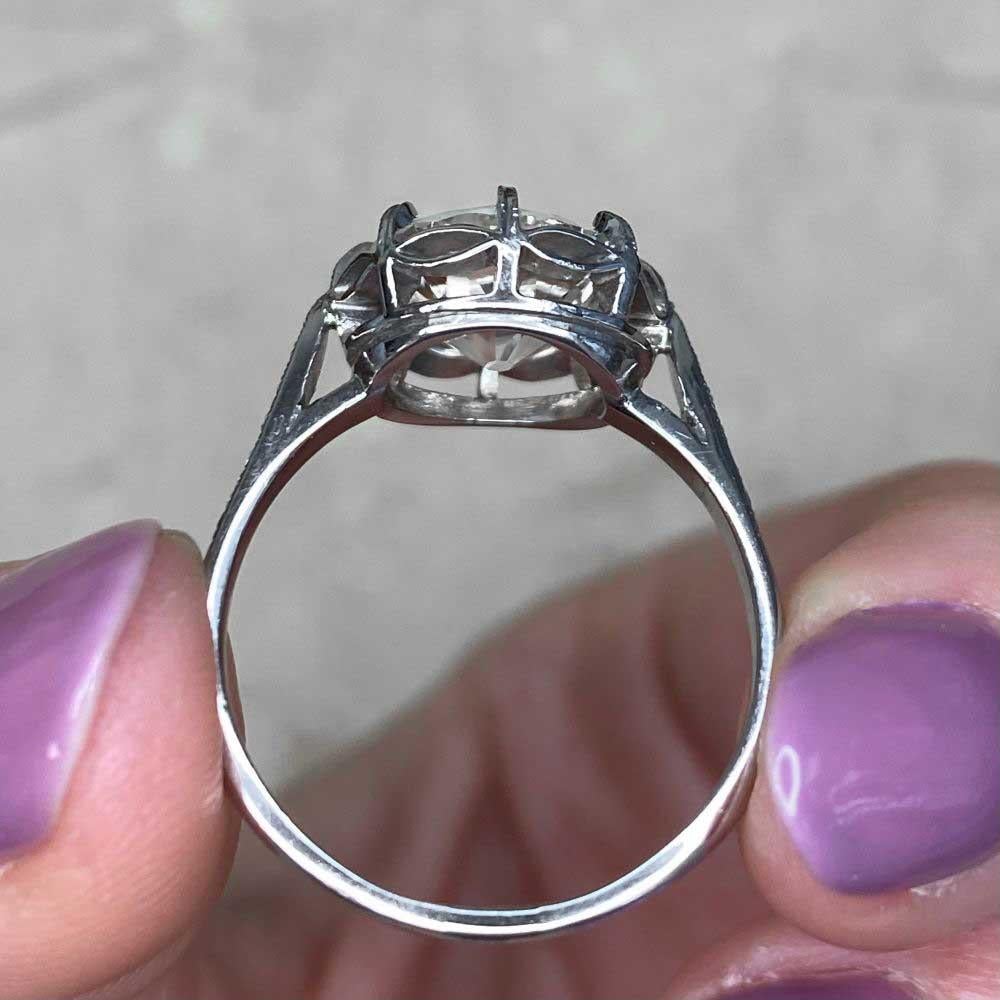 Antique 3.24 Carat Old Euro Diamond Engagement Ring, Platinum, Solitaire For Sale 4