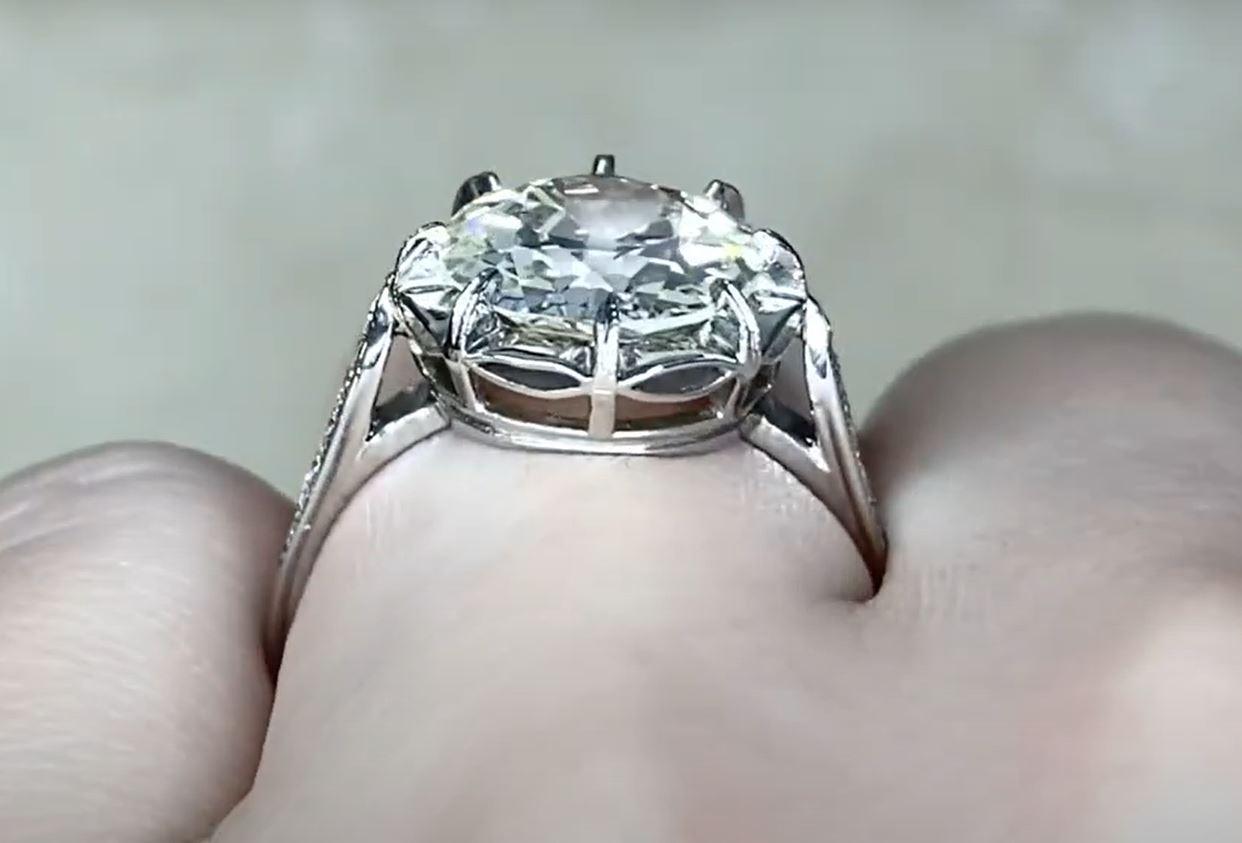 Antique 3.24 Carat Old Euro Diamond Engagement Ring, Platinum, Solitaire For Sale 1