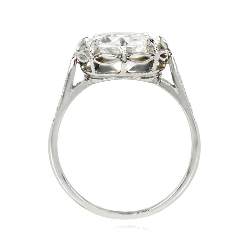 Art Deco Antique 3.24 Carat Old Euro Diamond Engagement Ring, Platinum, Solitaire For Sale