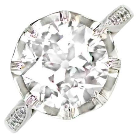 Antique 3.24 Carat Old Euro Diamond Engagement Ring, Platinum, Solitaire For Sale