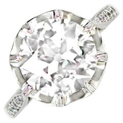 Antique 3.24 Carat Old Euro Diamond Engagement Ring, Platinum, Solitaire
