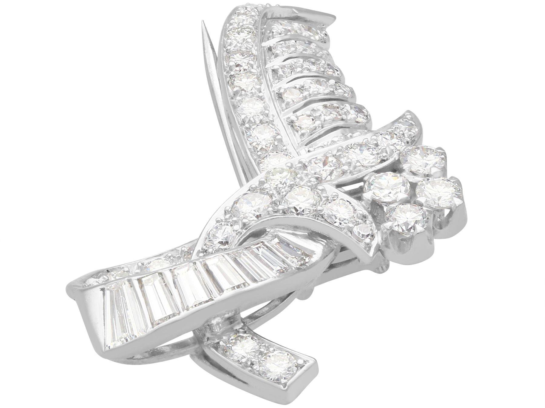 Old European Cut Antique 3.25 Carat Diamond and Palladium Brooch, circa 1935 For Sale