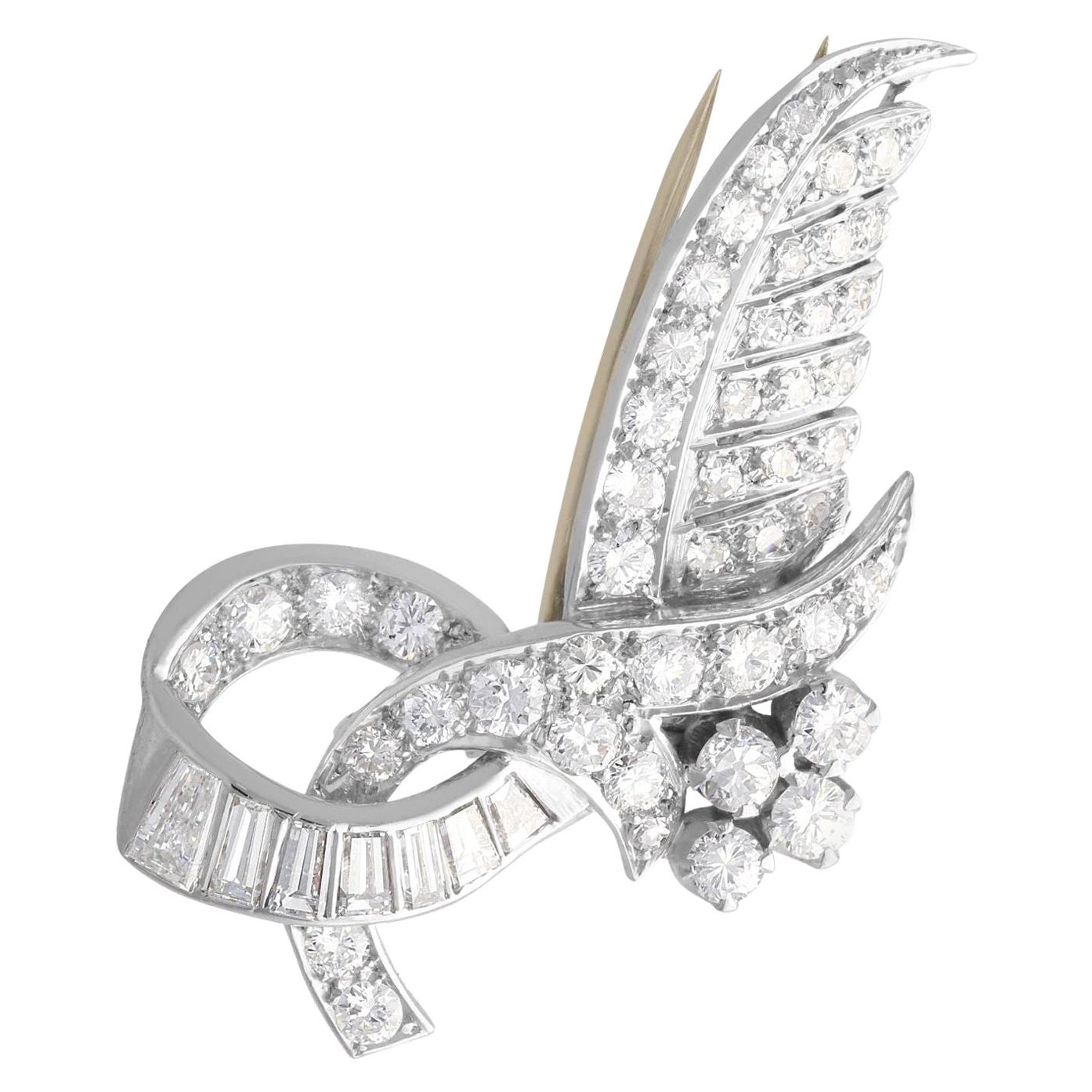 Antique 3.25 Carat Diamond and Palladium Brooch, circa 1935