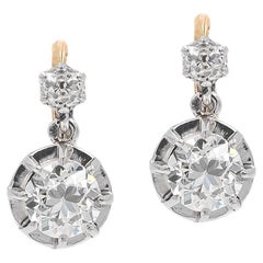 Antique 3.25 Carat Total GIA Certified Old Cut Diamond French Dormeuse Earrings