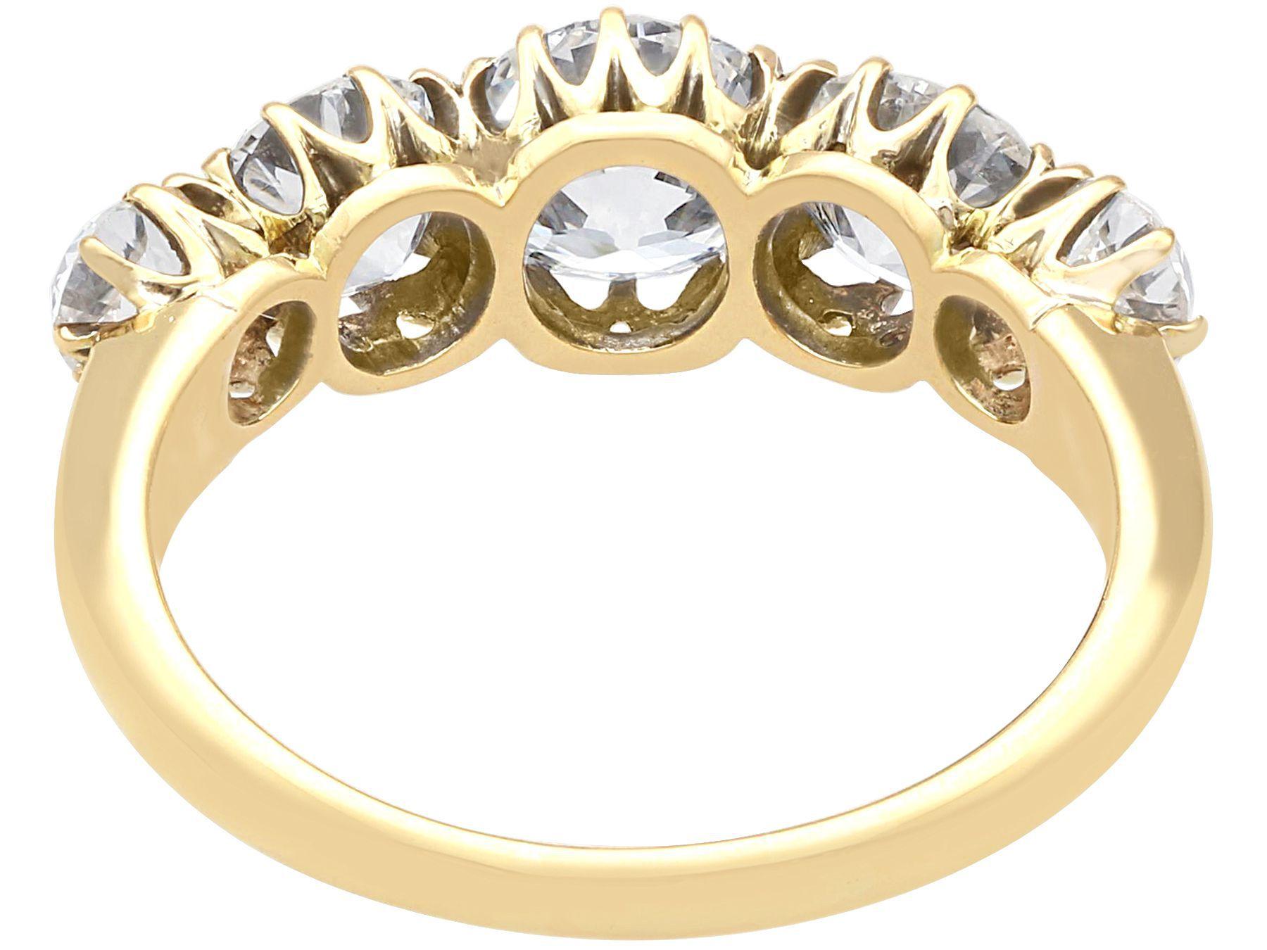 Antique 3.29 Carat Diamond and Yellow Gold Five Stone Ring In Excellent Condition In Jesmond, Newcastle Upon Tyne