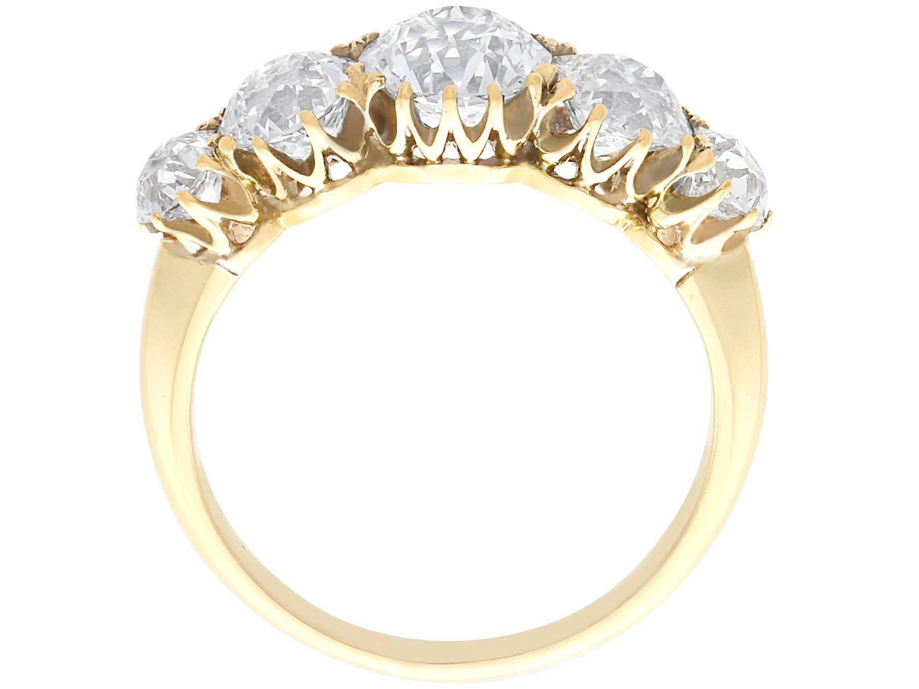 Women's or Men's Antique 3.29 Carat Diamond and Yellow Gold Five Stone Ring