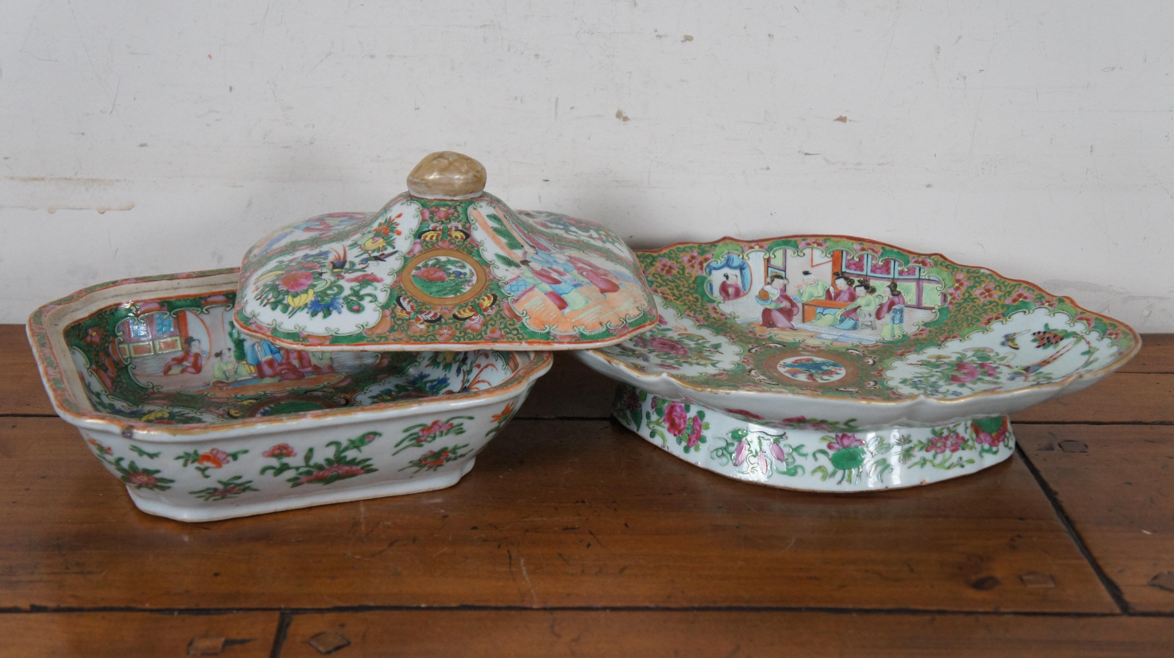 Porcelaine chinoise ancienne de 32 pièces d'exportation du 19ème siècle de la famille rose mandarine  en vente 1