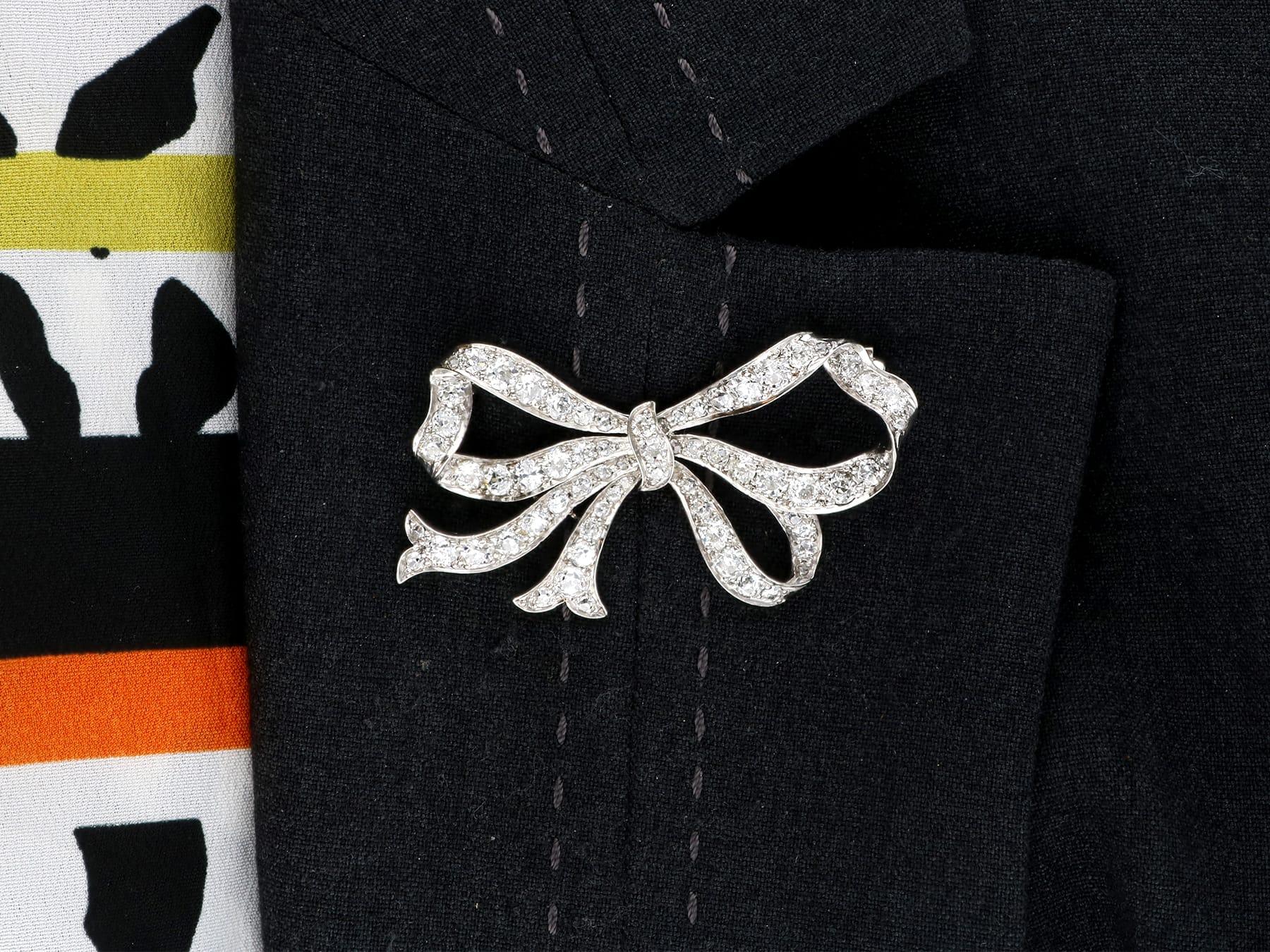 Antique 3.30Ct Diamond and Platinum Bow Brooch Circa 1915 5