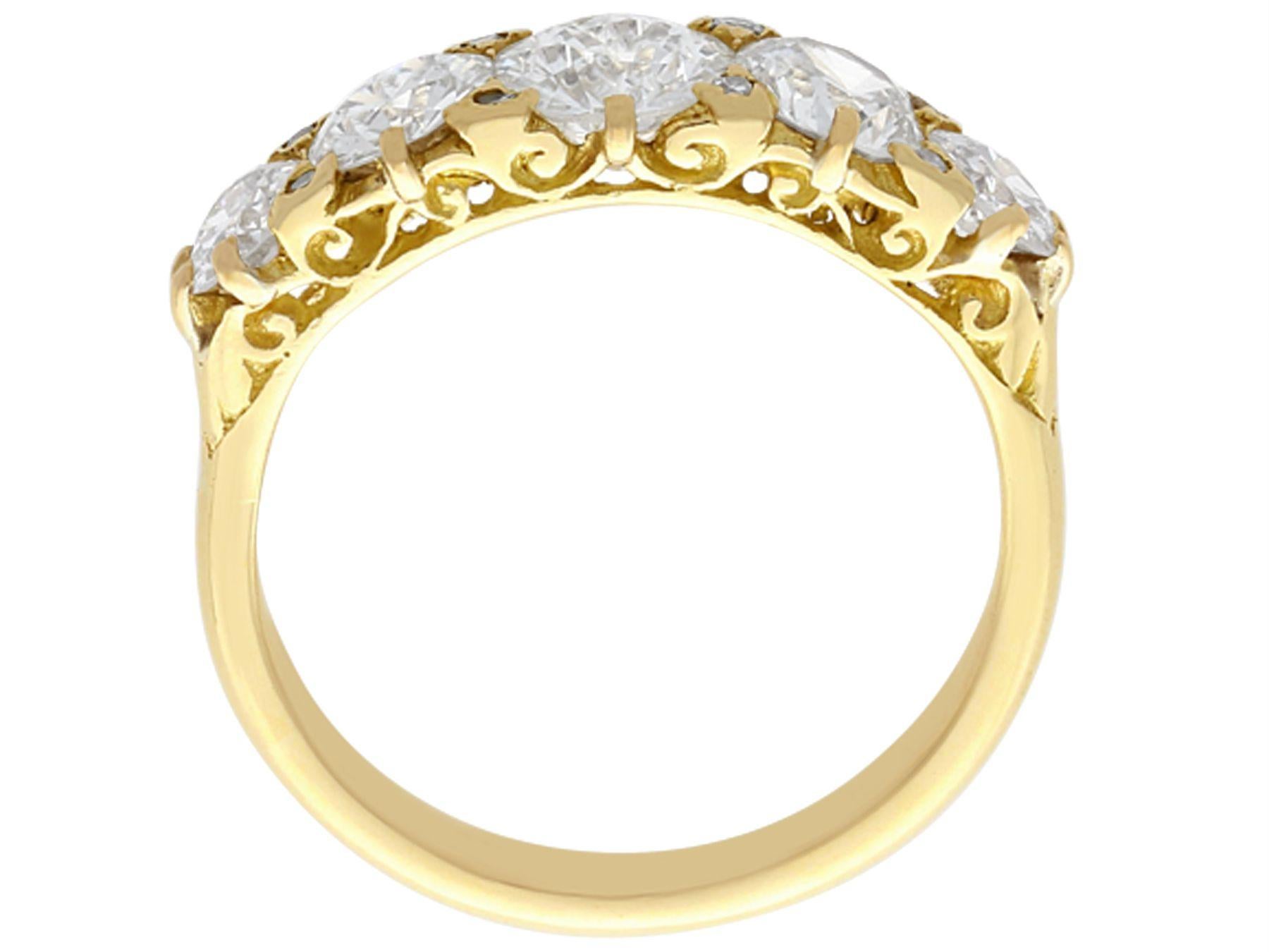 Women's or Men's Antique 3.31 Carat Diamond and 18k Yellow Gold Five Stone Ring For Sale