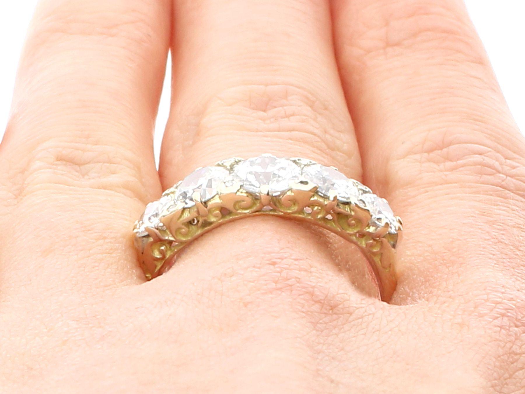 Antique 3.31 Carat Diamond and 18k Yellow Gold Five Stone Ring For Sale 3