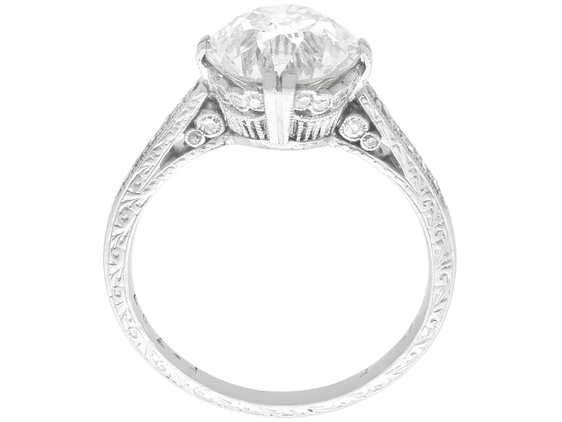 Old European Cut Antique 3.31 Carat Diamond and Platinum Solitaire Engagement Ring For Sale