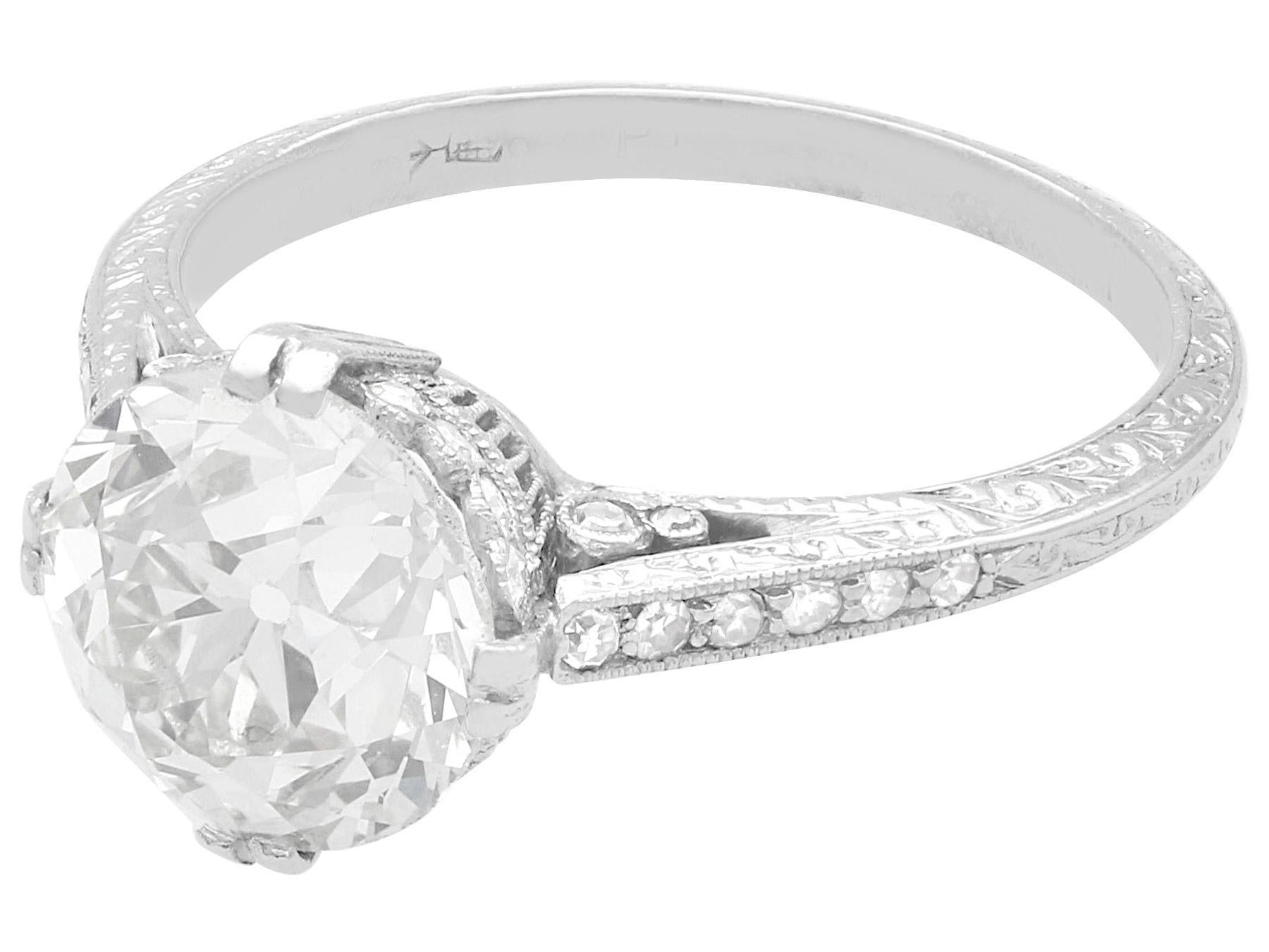 Old European Cut Antique 3.31 Carat Diamond and Platinum Solitaire Engagement Ring For Sale