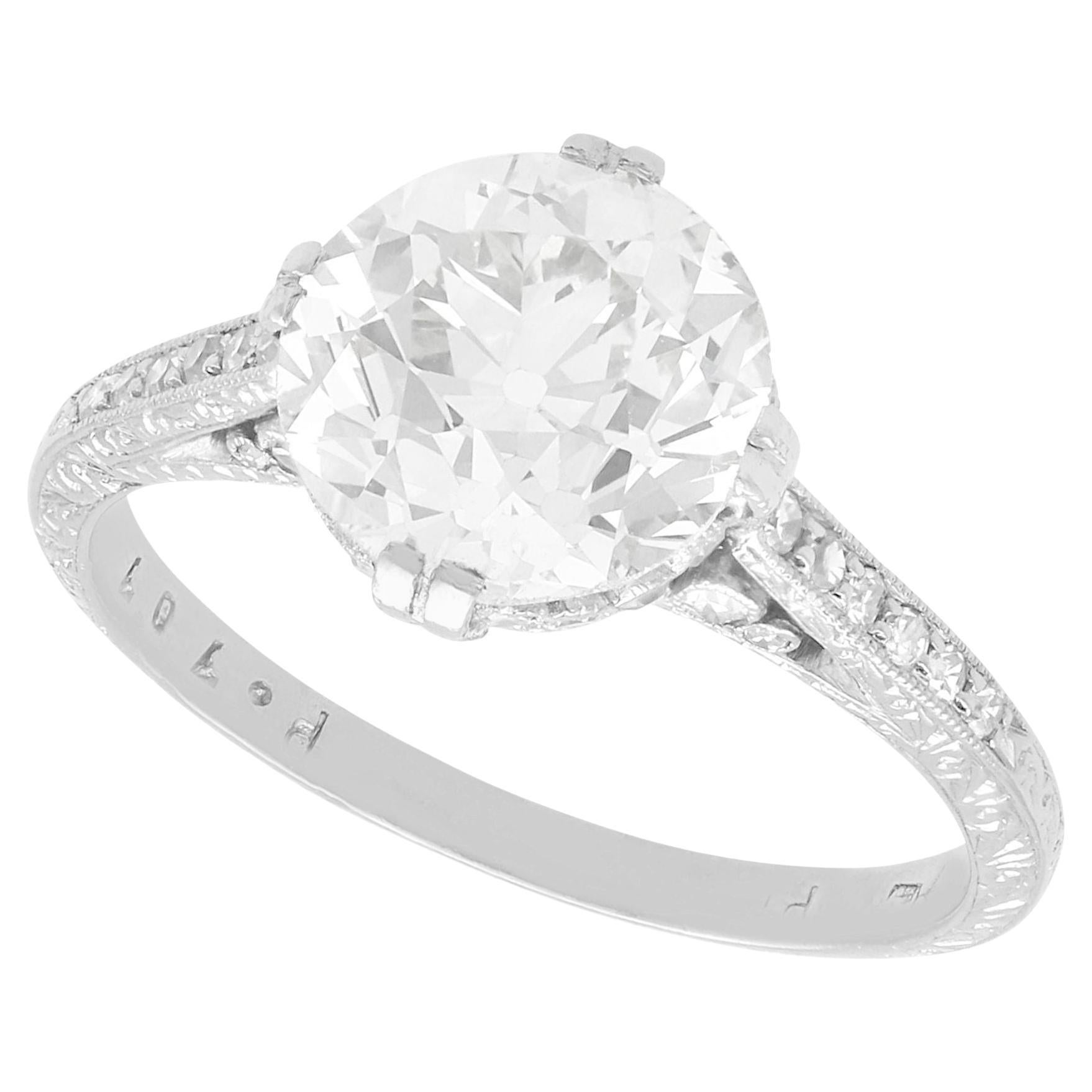 Bague de fiançailles solitaire ancienne en platine et diamant de 3.31 carats