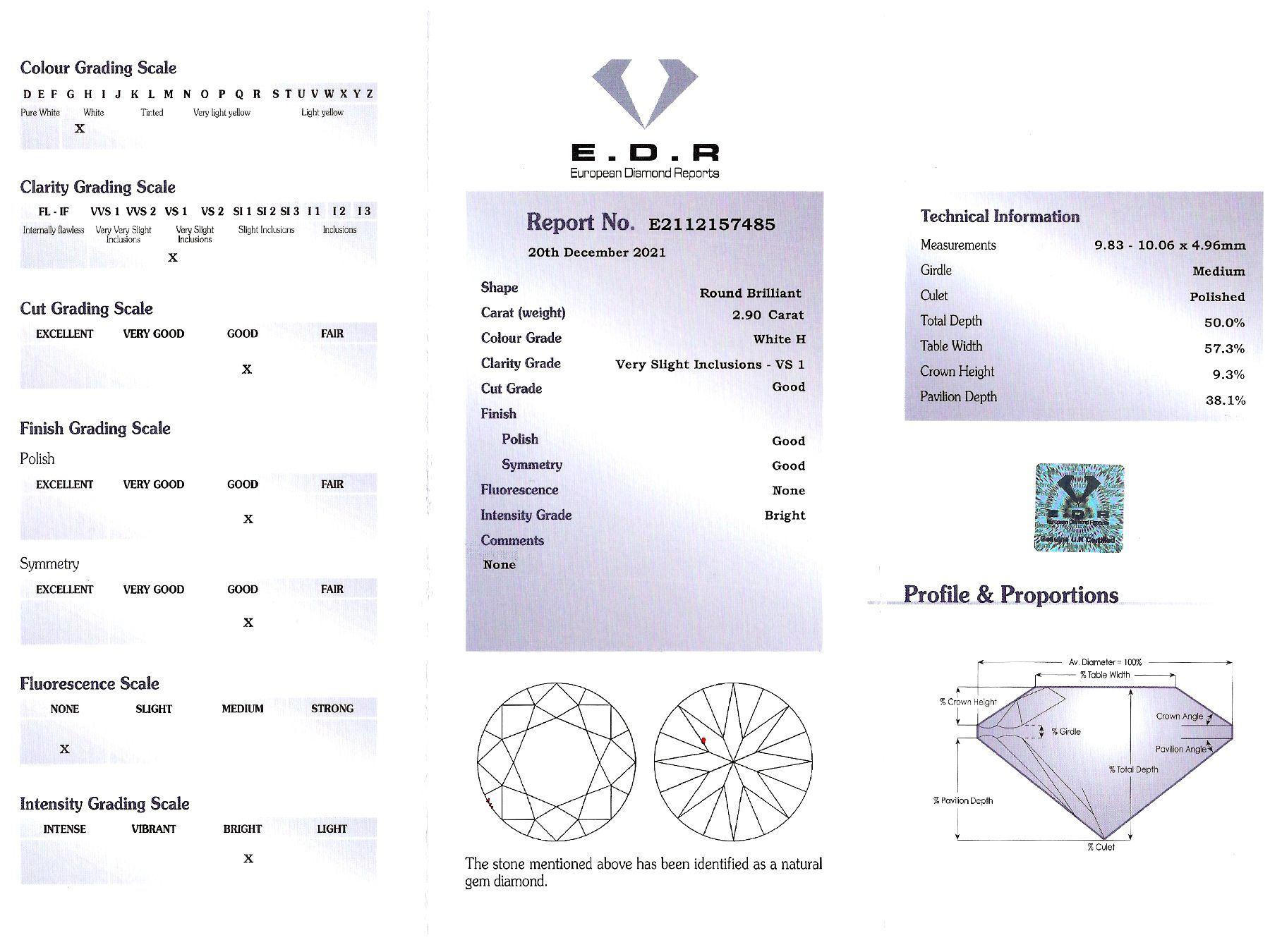Bague de fiançailles solitaire ancienne en or blanc et diamant de 3.40 carat en vente 6