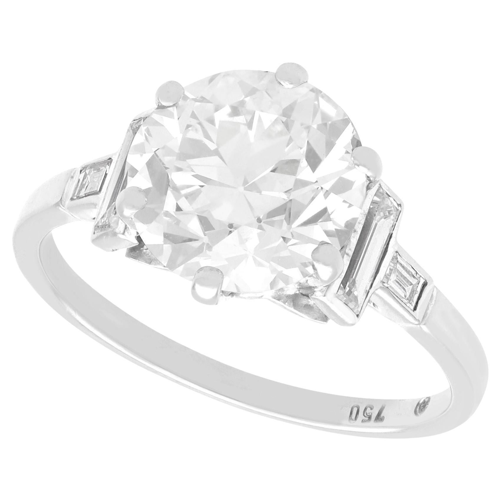 Antique 3.40 Carat Diamond and White Gold Solitaire Ring For Sale