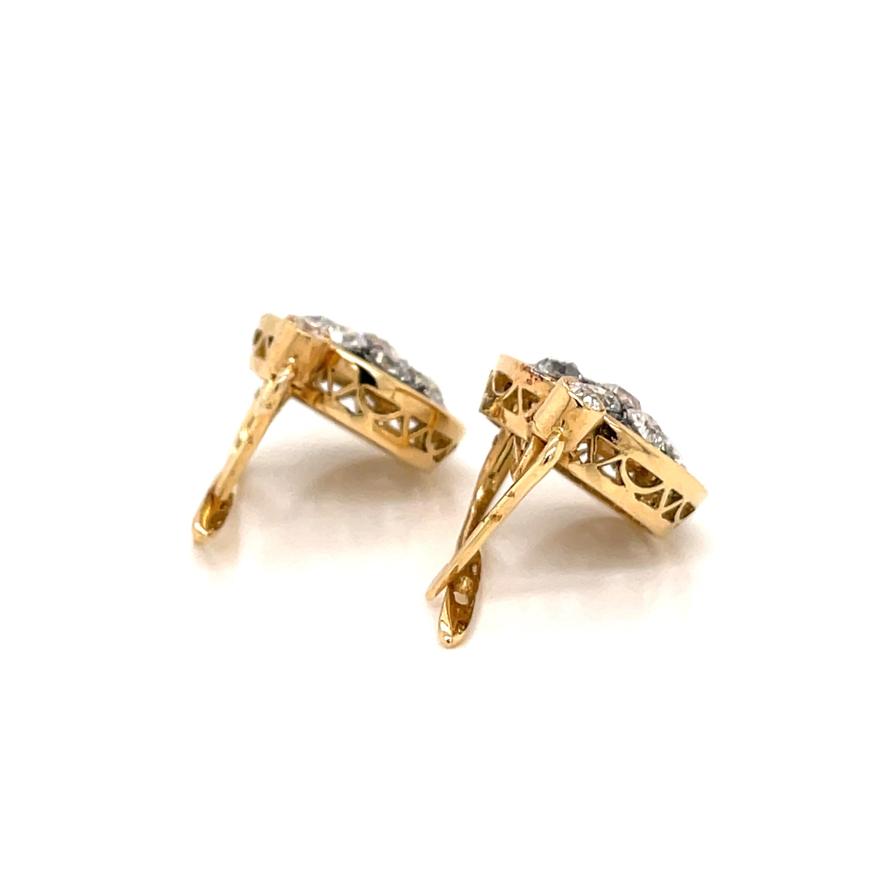 Antique 3.40 Carat Diamond Gold Cluster Earrings, 1900' 1