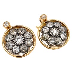 Antique 3.40 Carat Diamond Gold Cluster Earrings, 1900'
