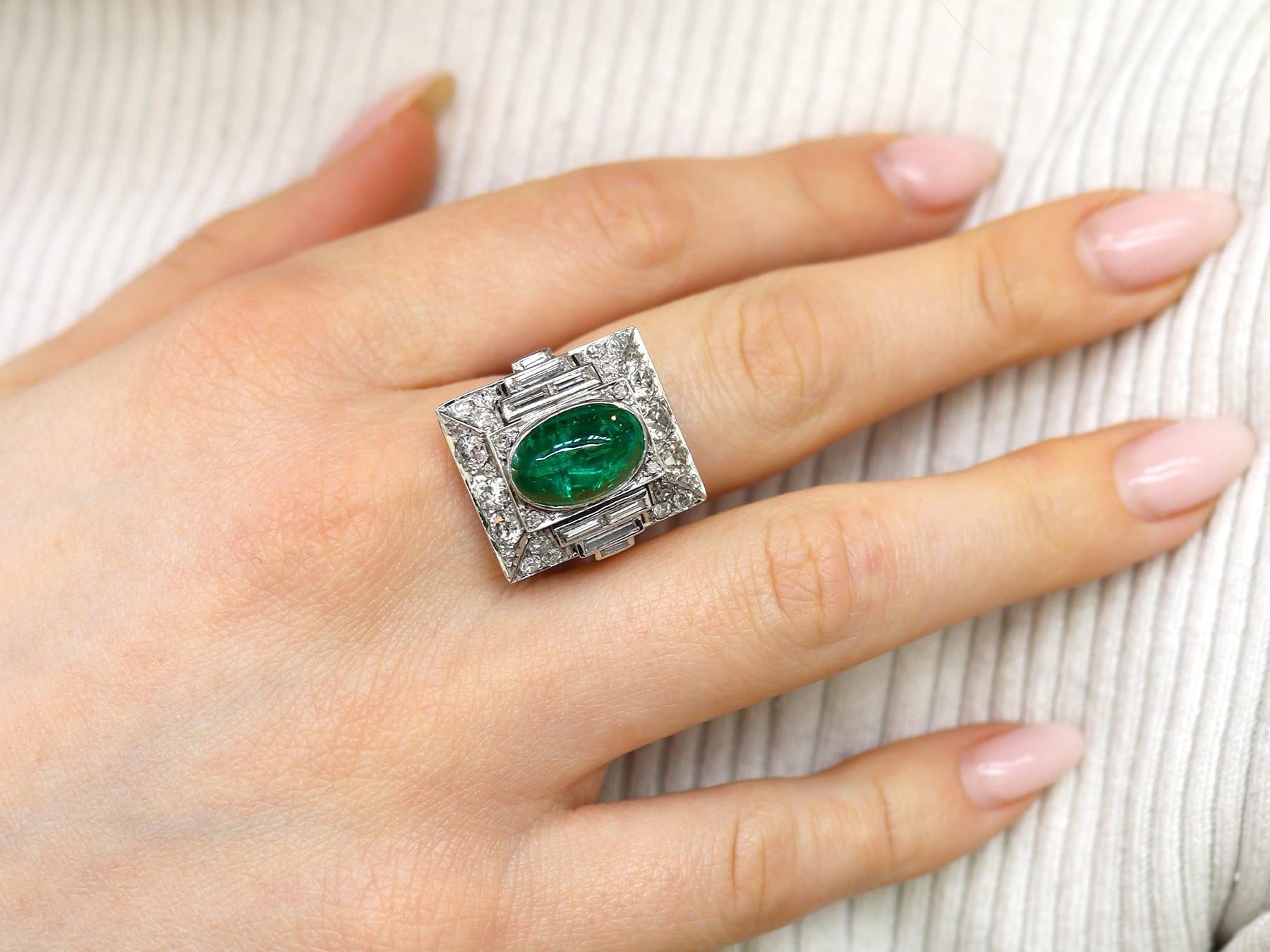 Women's Antique 3.40ct Cabochon Cut Emerald and 2.72ct Diamond Cocktail Ring For Sale