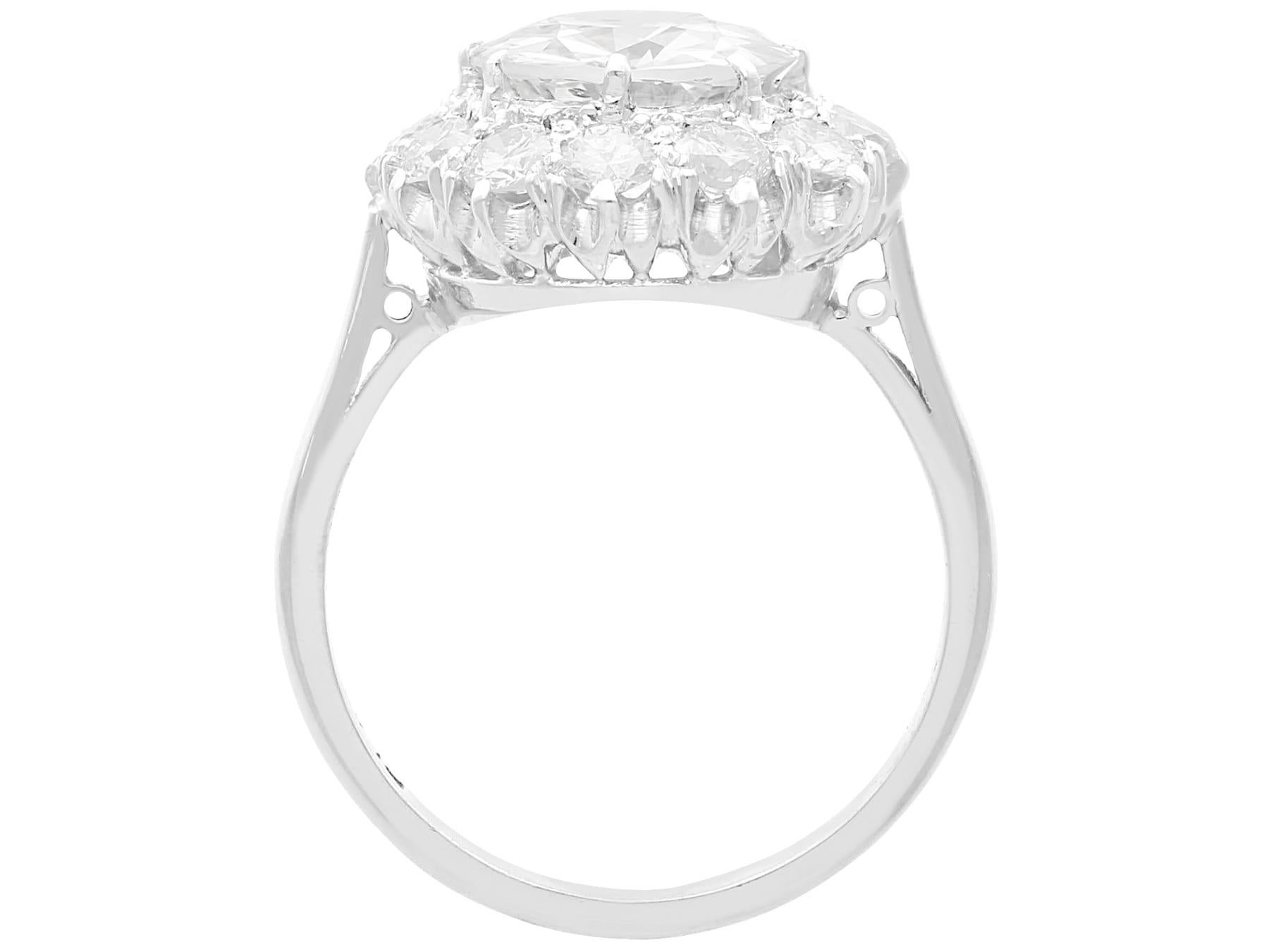 Women's or Men's Antique 3.42 carat Diamond and Platinum Cluster Engagement Ring For Sale