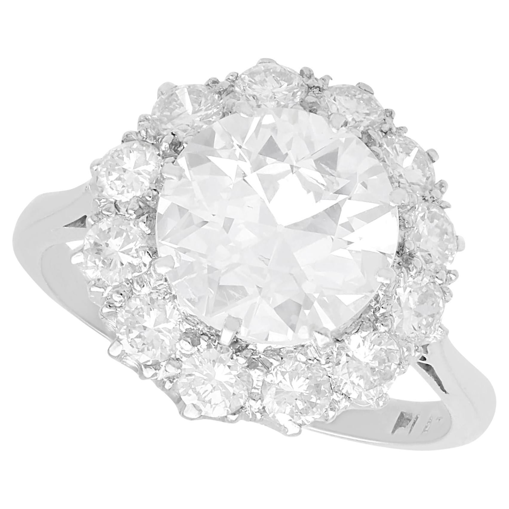 Antique 3.42 carat Diamond and Platinum Cluster Engagement Ring For Sale