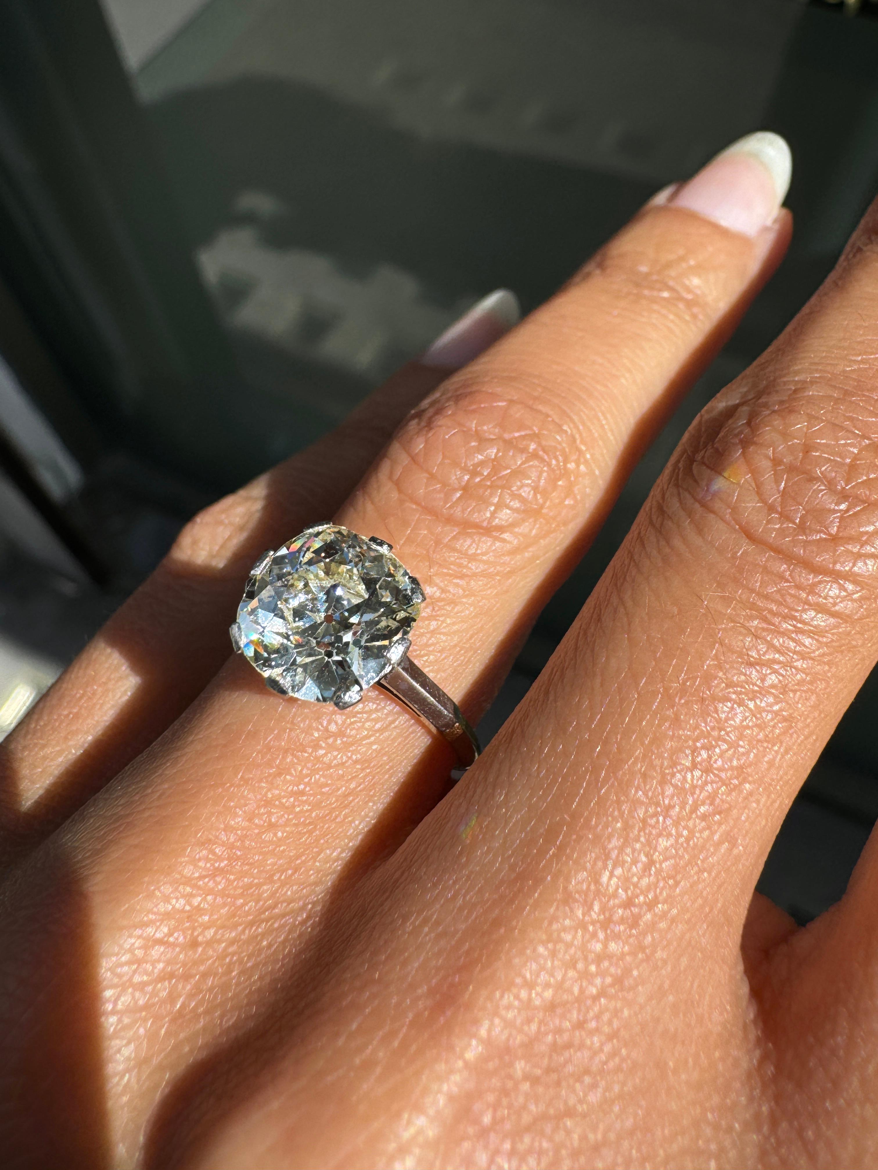 Women's Antique 3.42 Carat Old Cushion Cut Diamond Engagement Ring, circa 1910 For Sale