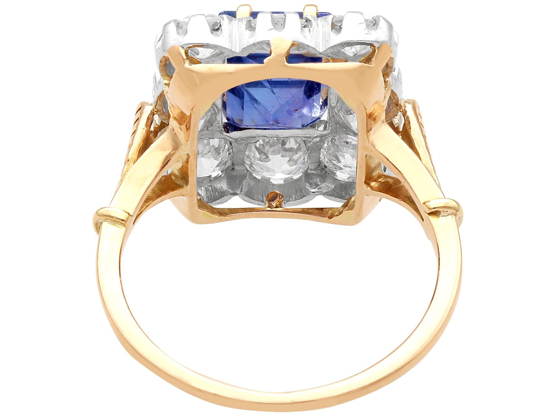 Women's or Men's Antique 3.43 Carat Ceylon Sapphire and Diamond Yellow Gold Cluster Ring  For Sale