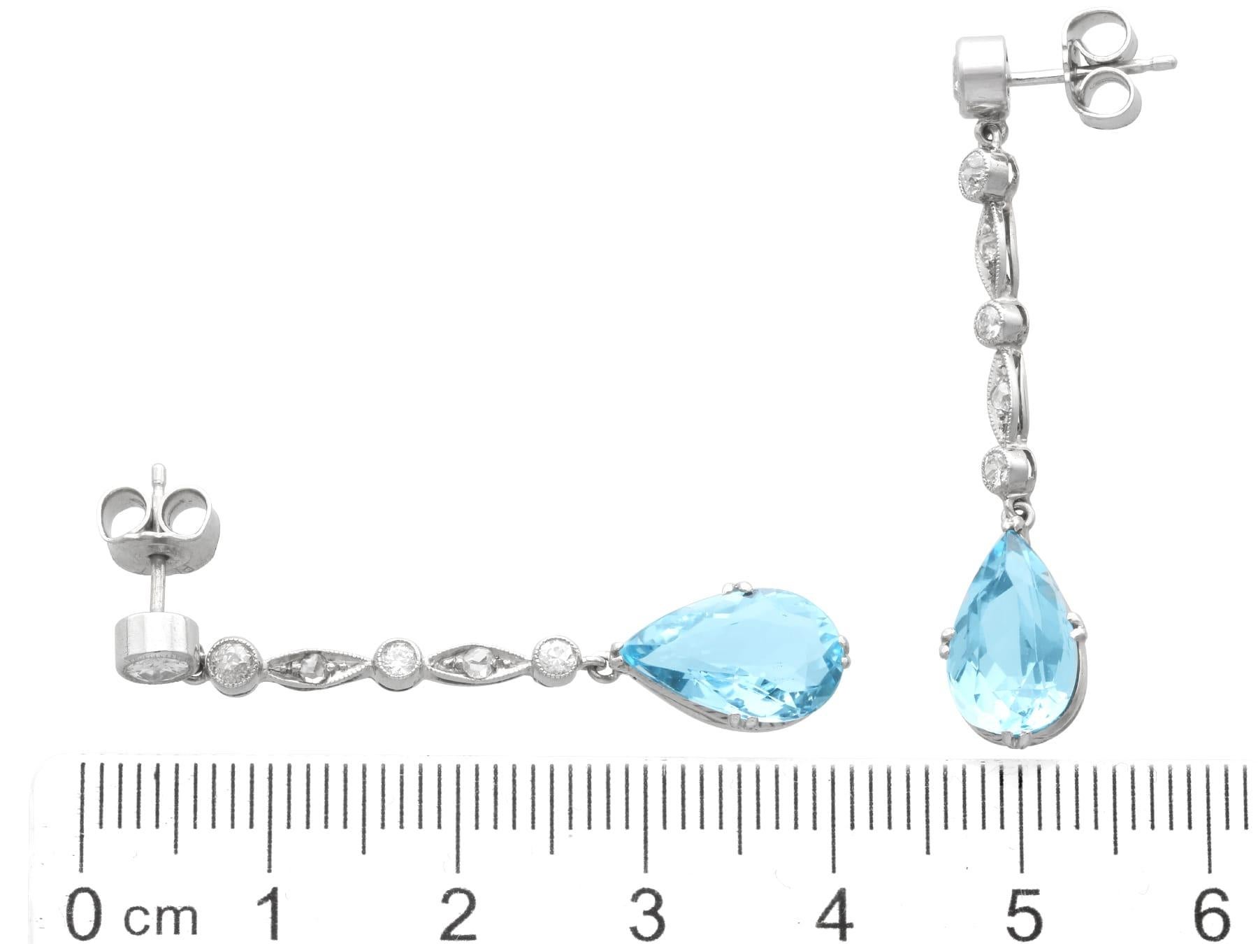 Antique 3.45ct Aquamarine and 0.60ct Diamond, Platinum Drop Earrings Circa 1925 en venta 4