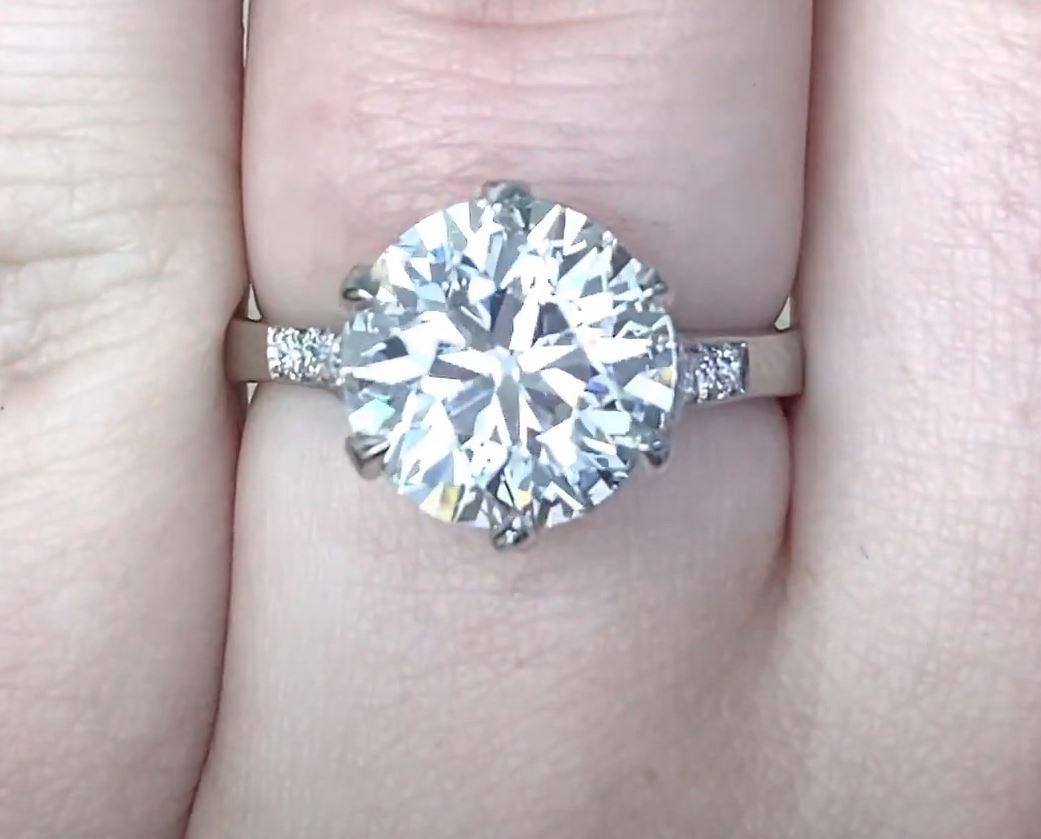 Women's Antique 3.48ct Old European Cut Diamond Engagement Ring, VS1 Clarity, Platinum For Sale
