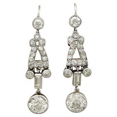 Antique 3.49 Carat Diamond and Platinum Drop Earrings, circa 1925